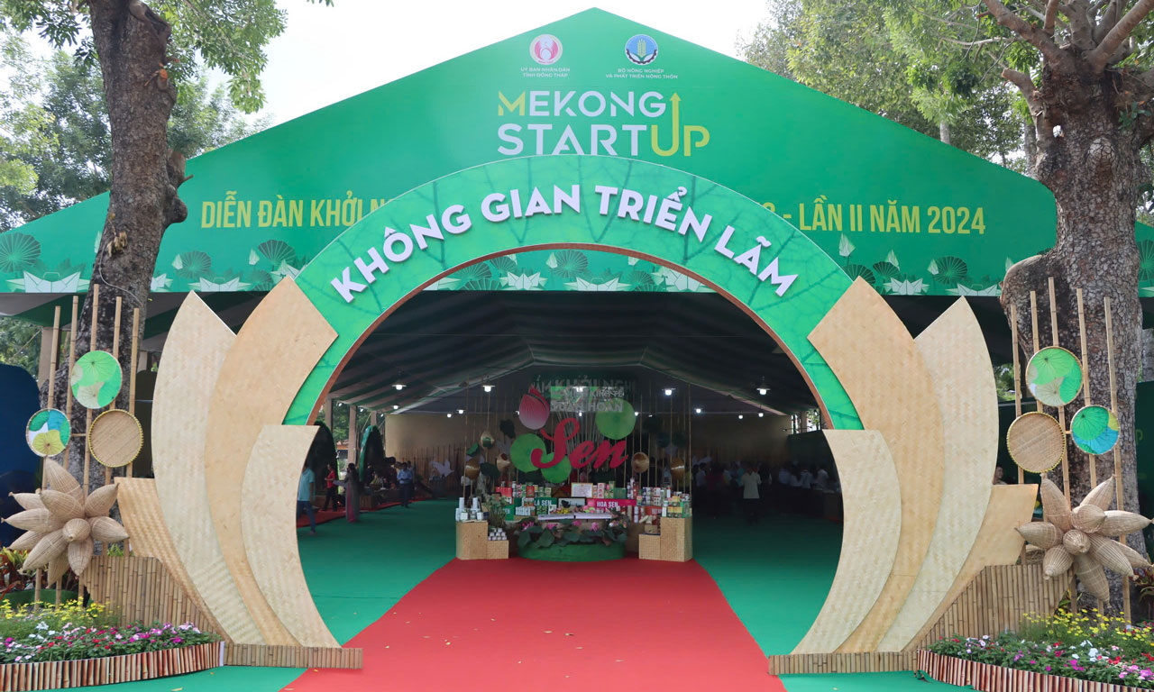 Không gian triễn lãm tại Diễn đàn Khởi nghiệp Đồng bằng sông Cửu Long lần II năm 2024